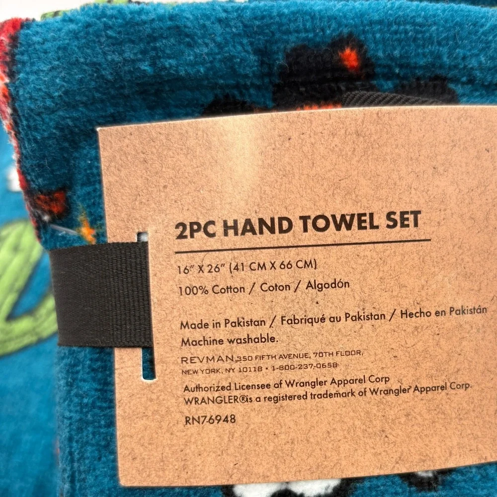 Wrangler Halloween Towel Set 4pc Teal Cowboy Ghost Pumpkin Cactus Cotton NEW
